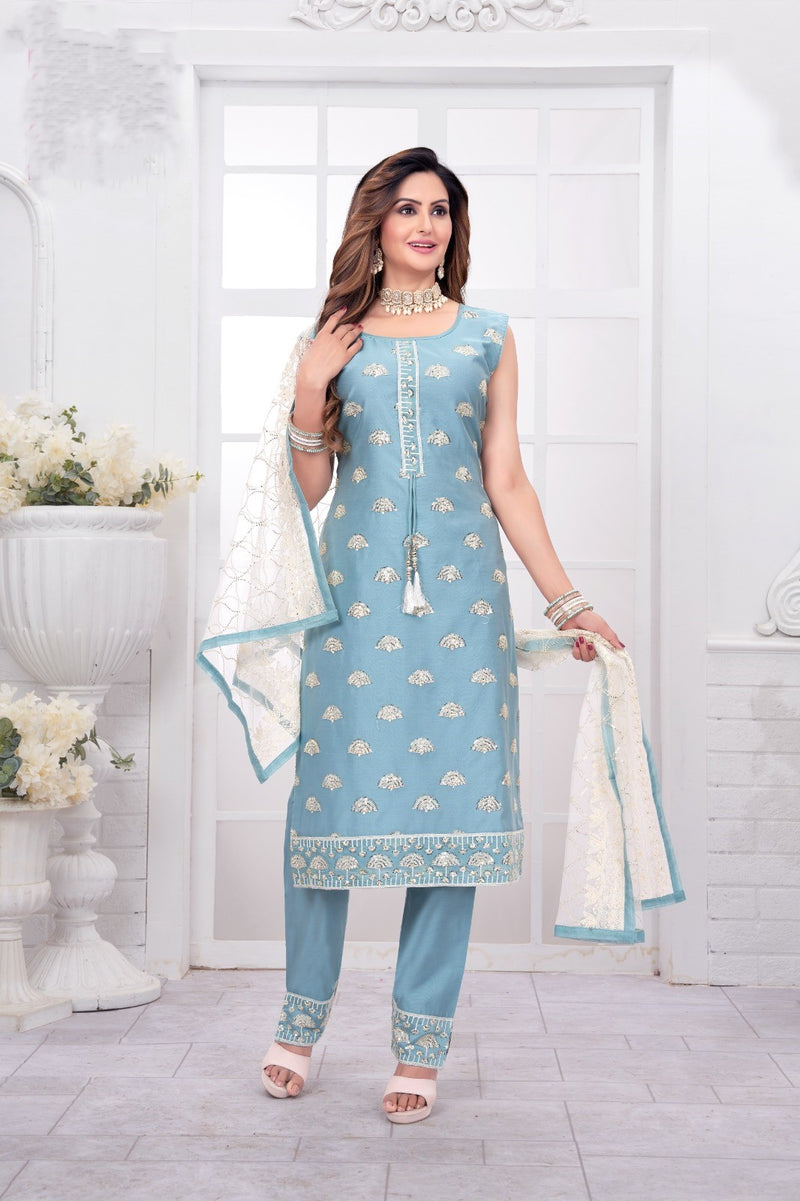 Celeste Blue Chanderi Silk Salwar