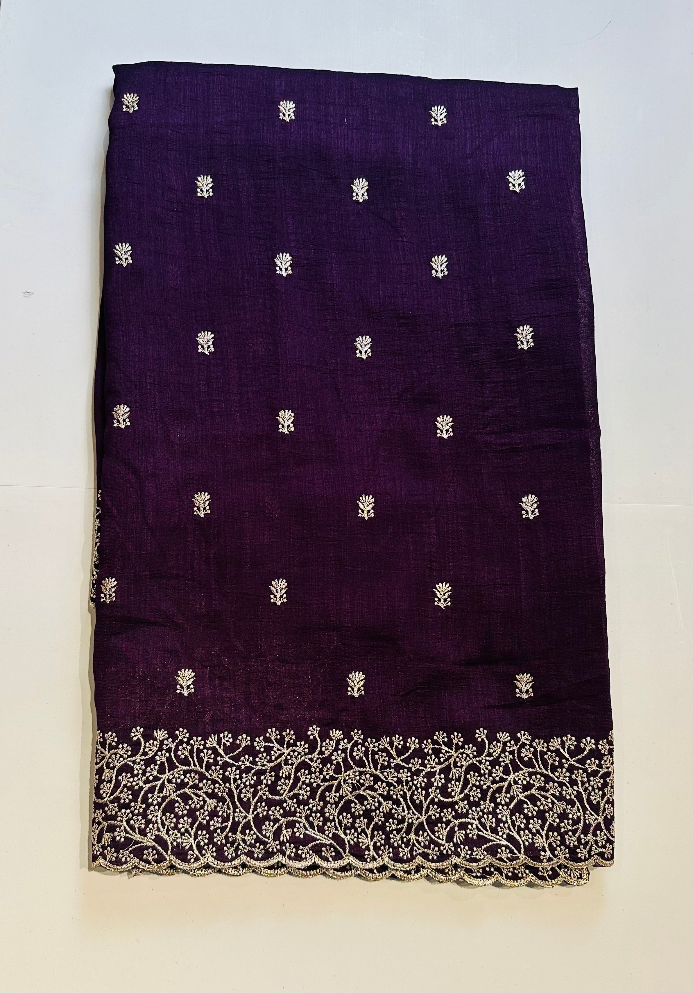 Deep Purple Gold‑Embroidered Silk Saree