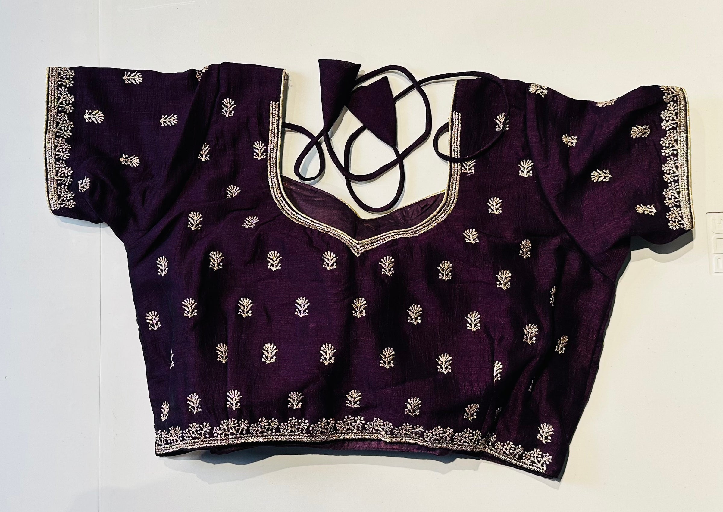 Deep Purple Gold‑Embroidered Silk Saree