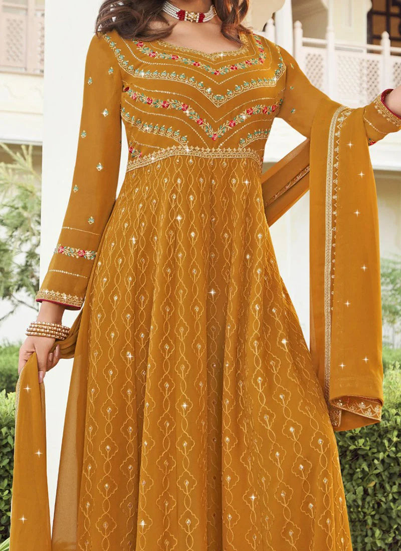 Mustard Georgette Anarkali Suit