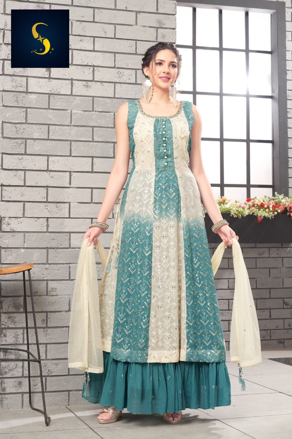 Mint Green-Cream Combo Nyracut Lehenga M (38) Mint Green-Cream Combo Nyracut Lehenga M (38)