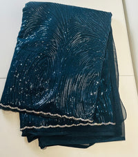 Dark Teal Blue Sequins Saree
