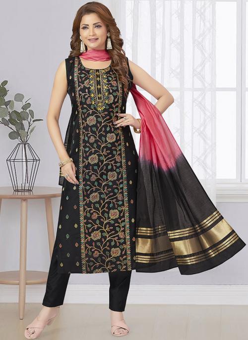 Black Chanderi Silk