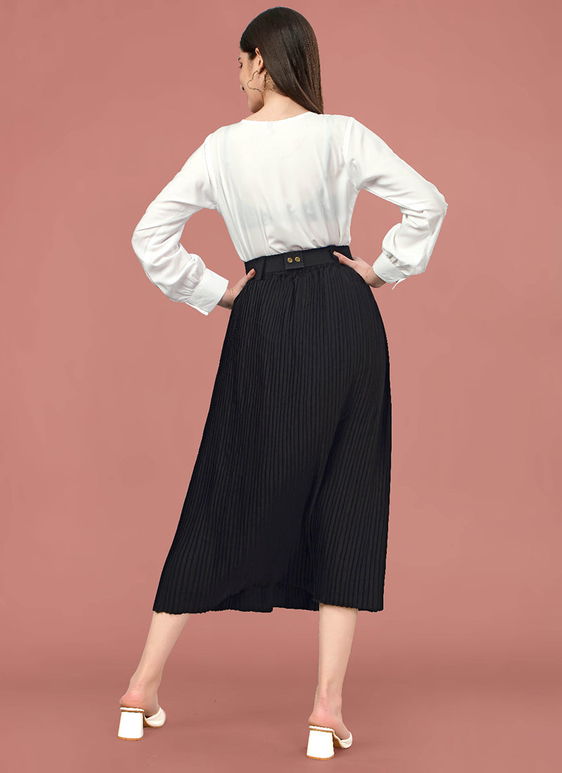 Black Crepe Pleated Skirt