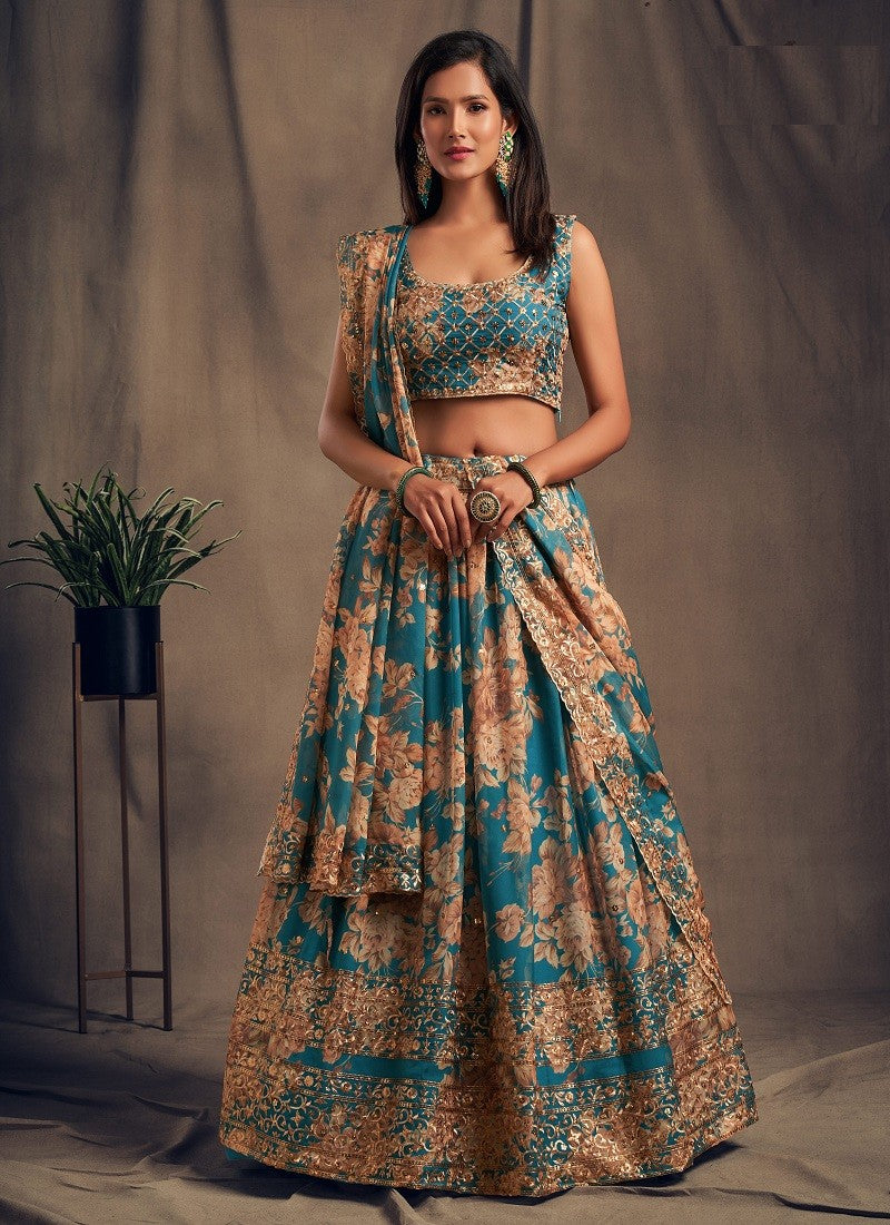 Aqua Blue Georgette Lehenga