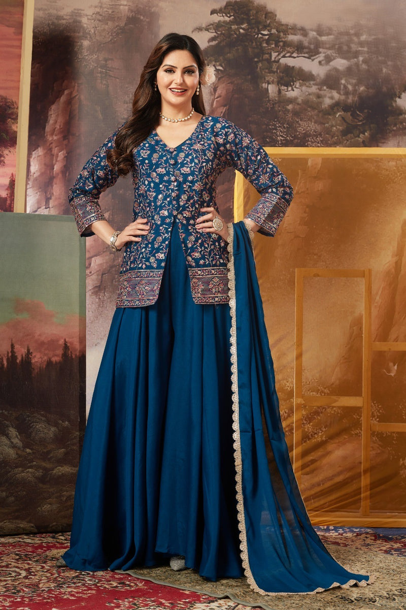 Blue Short Kurta Palazzo