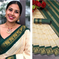 Cream Soft Lichi Silk Saree