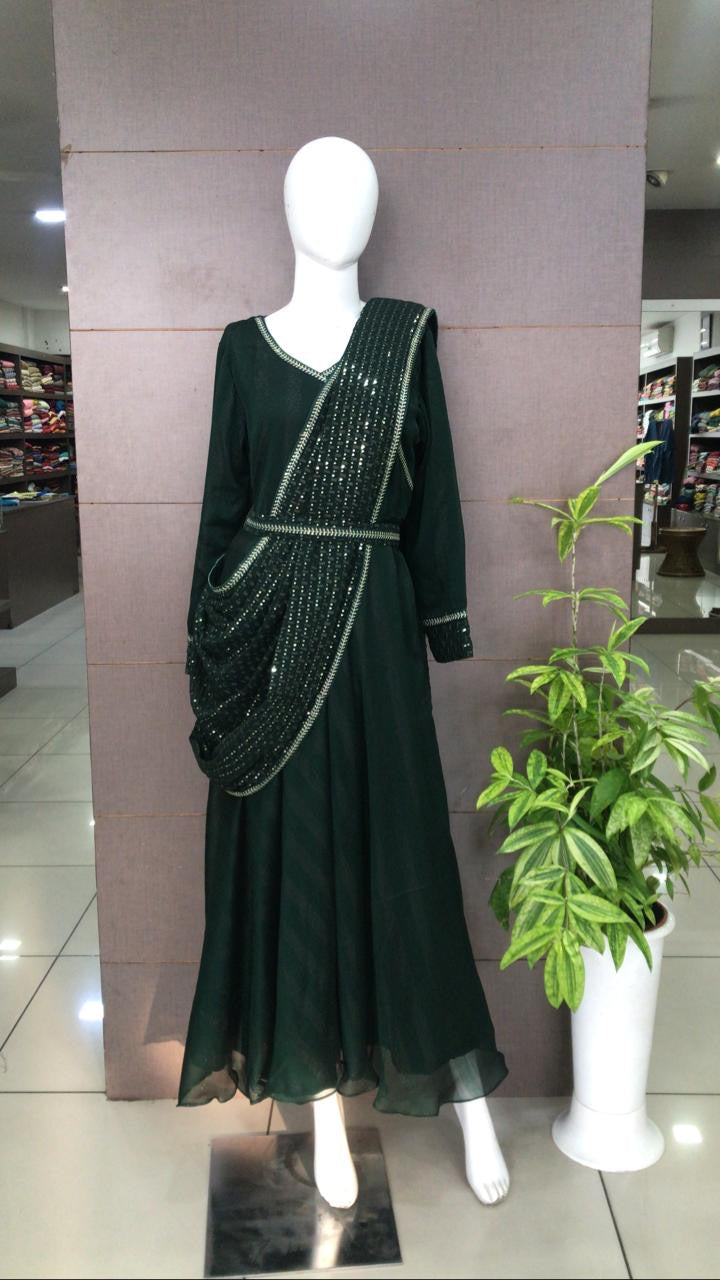 Dark Green Lehenga Saree