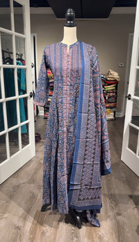 Navy Blue Cotton Anarkali Kurta with Dupatta