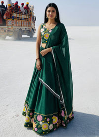 Green Floral Embroidered Lehenga Set