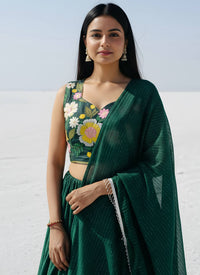Green Floral Embroidered Lehenga Set