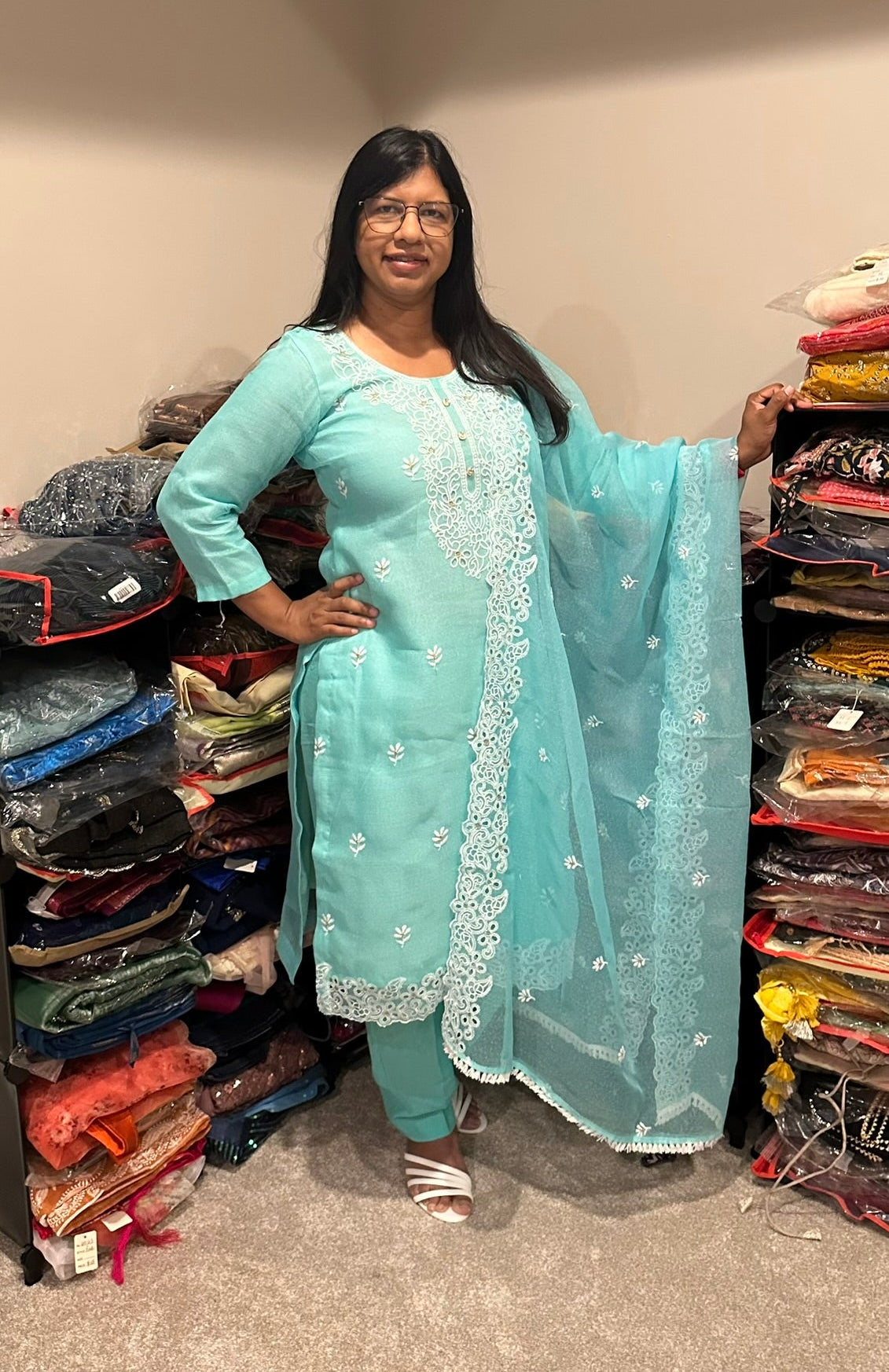 Light Green Embroidered Suit Set