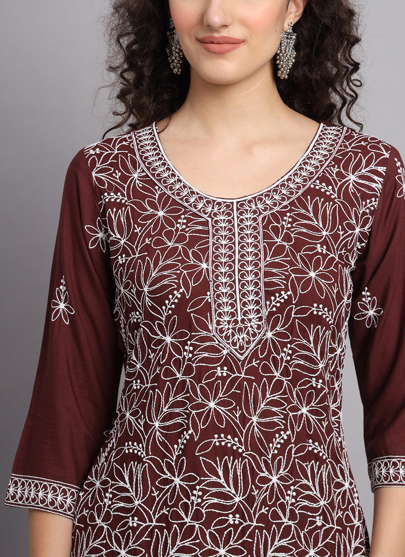 Maroon Rayon Casual Wear