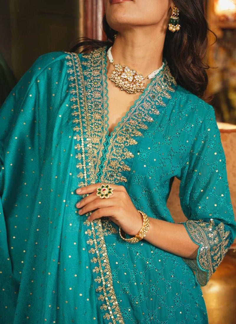 Teal Green Embroidery Anarkali Suit