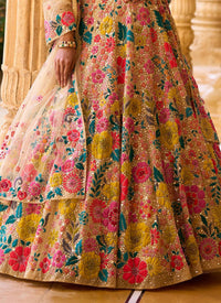 Multi-colored Georgette Embroidery Lehenga