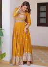 Mustard Georgette Embroidered Lehenga