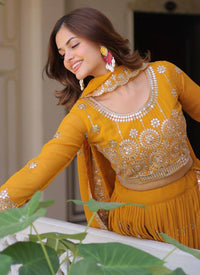 Mustard Georgette Embroidered Lehenga