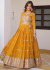 Mustard Georgette Embroidered Lehenga