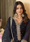 Navy Blue Faux Georgette Gharara