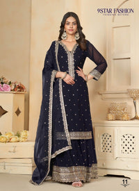 Navy Blue Faux Georgette Gharara