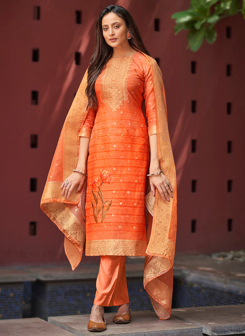 Orange Chanderi Party Wear