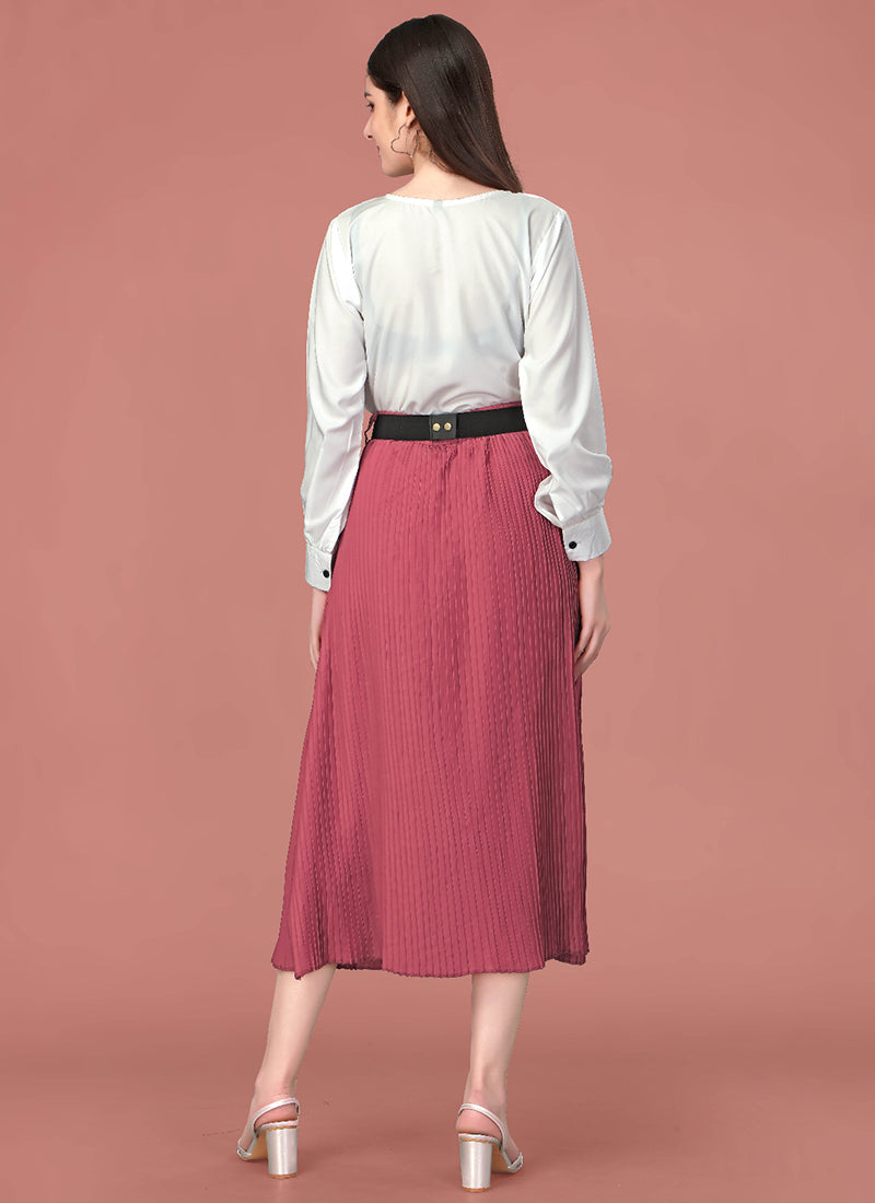 Punch Pink Crepe Pleated Skirt