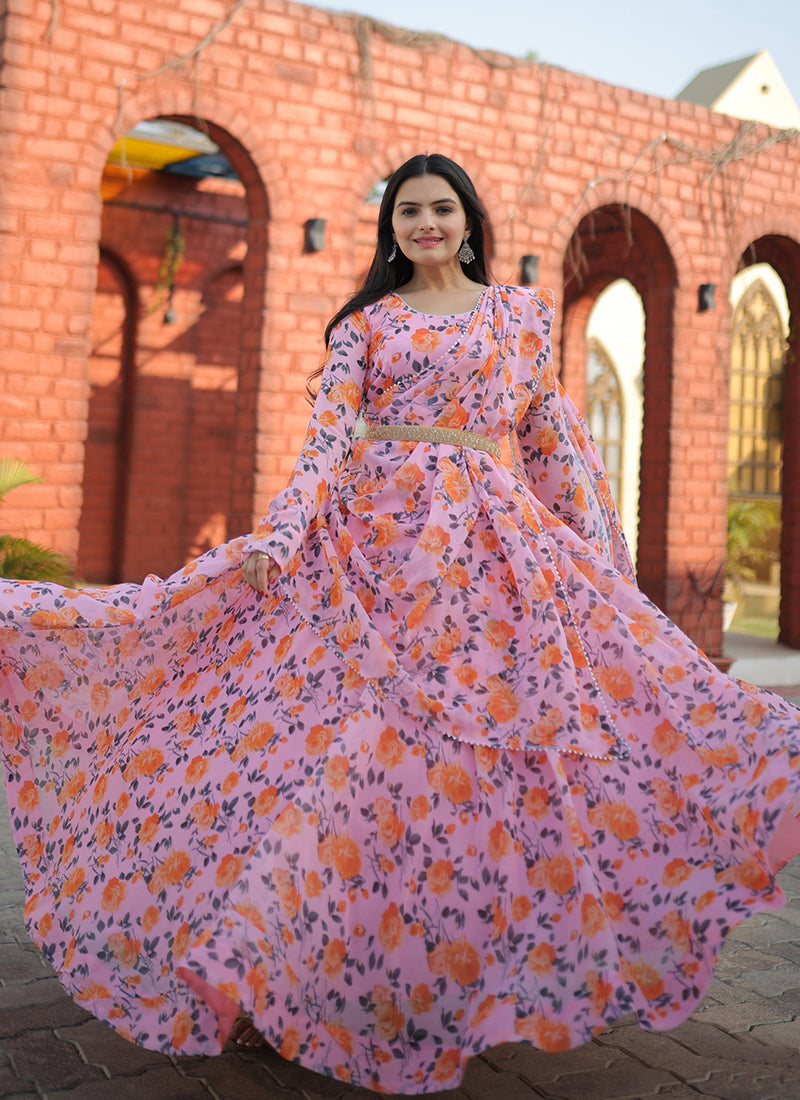 Pink Faux Georgette Traditional Wear