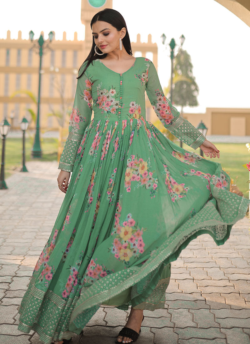 Pista Green Georgette Gown S (36) Pista Green Georgette Gown S (36)