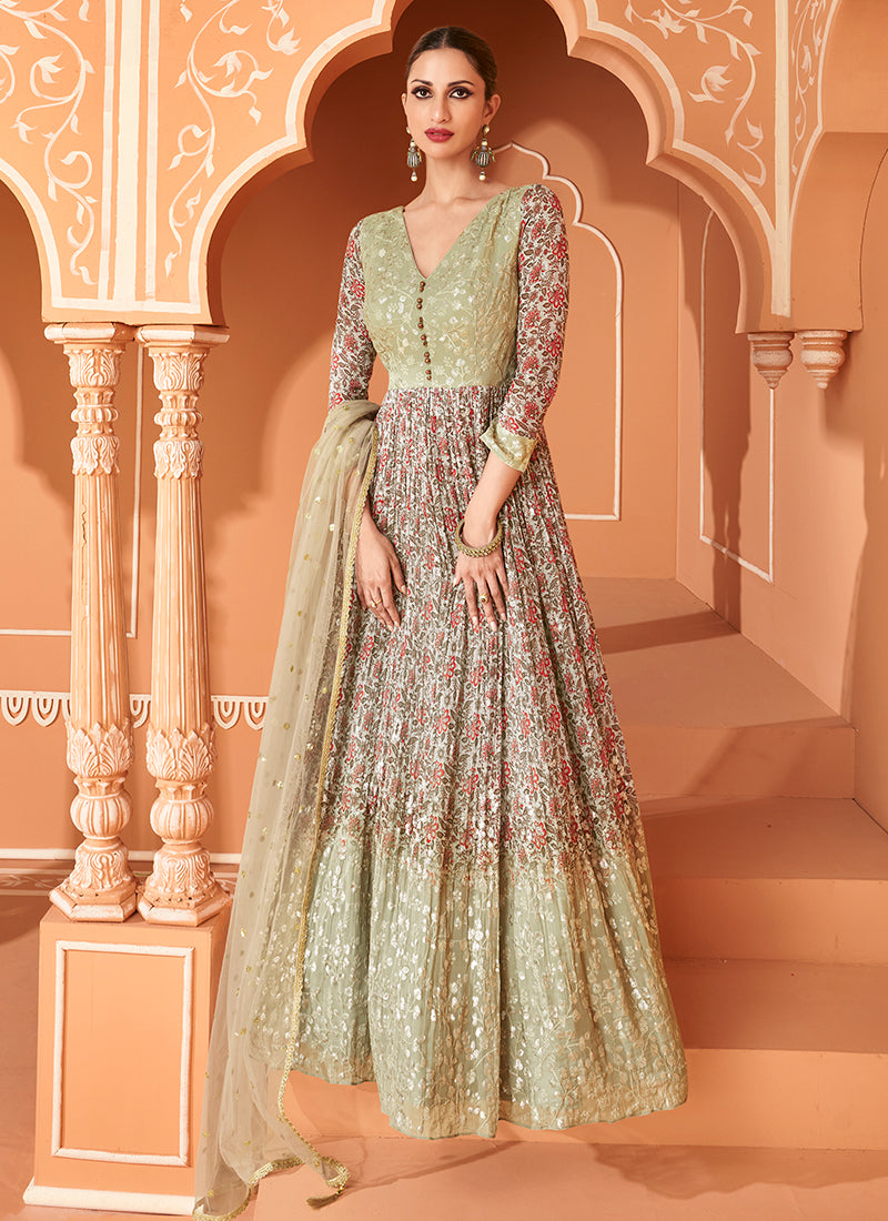 Light Pista Green Georgette Anarkali – Spark In Style, LLC