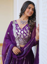 Purple Georgette Embroidery Lehenga