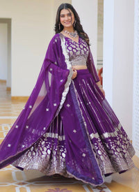 Purple Georgette Embroidery Lehenga