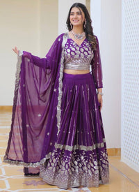 Purple Georgette Embroidery Lehenga