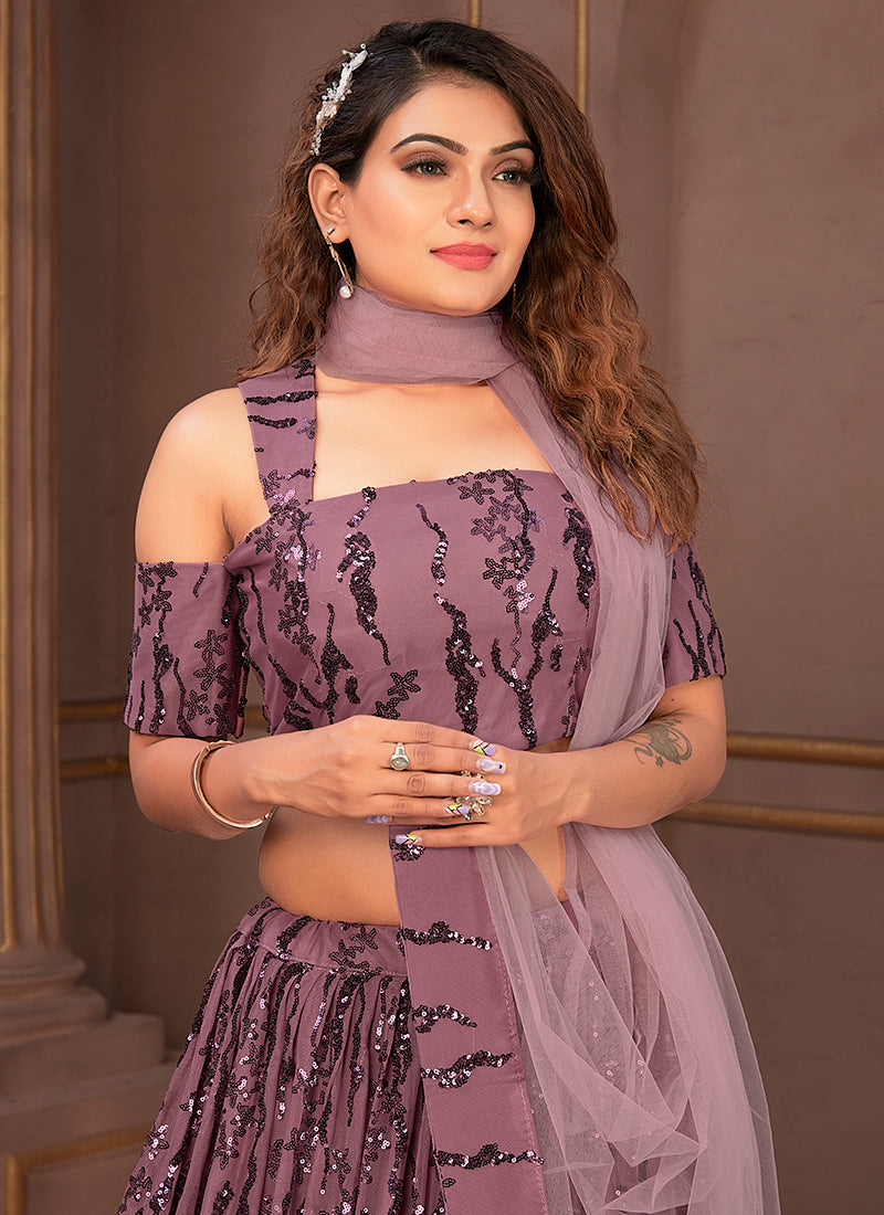 Purple Net Lehenga