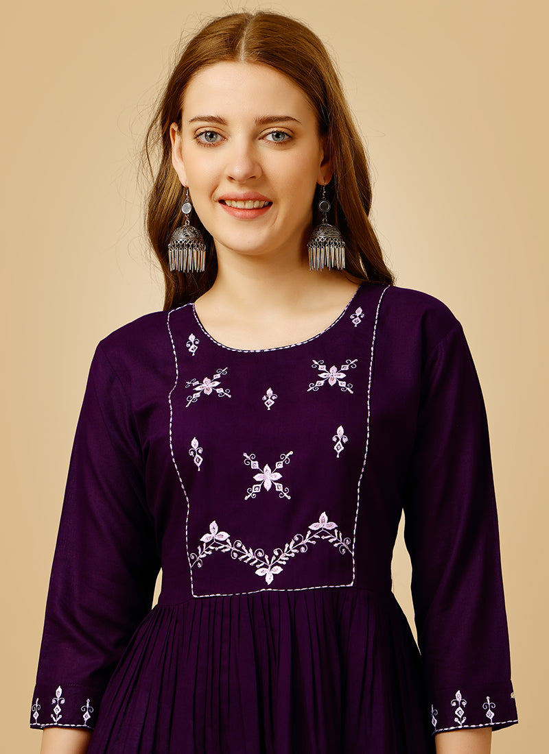 Purple Rayon Embroidery Top