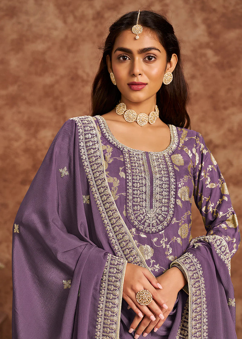 Purple Dola Jacquard Silk Salwar