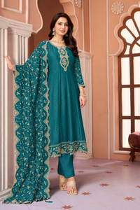 Teal Blue Embroidered Anarkali