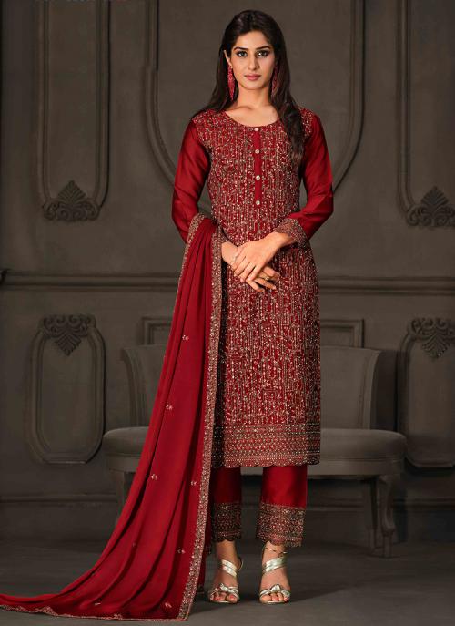 Red Georgette Festival Wear