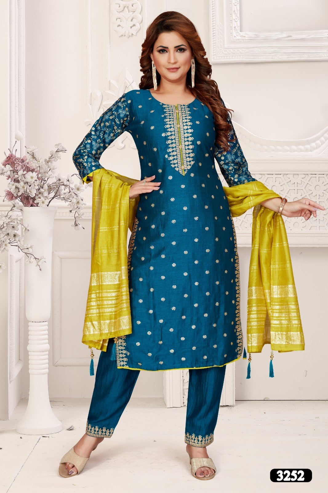 Salwar Suit Blue And Green Combination Dress Blue And Parrot Green Printed  Cotton Unstitched Salwar With
