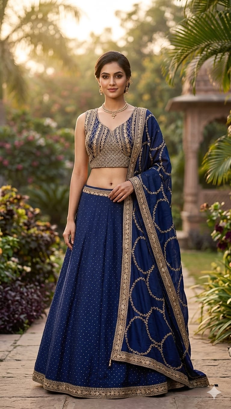 Royal Blue Silk Lehenga