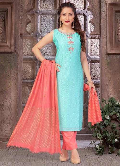 Sky blue Chanderi Silk Festival Wear