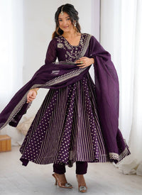 Dark Purple Embroidery Anarkali