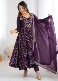 Dark Purple Embroidery Anarkali