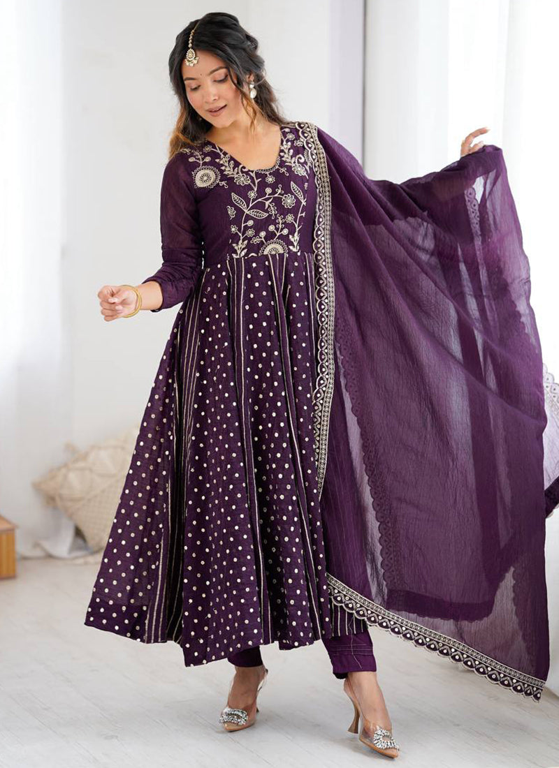 Dark Purple Embroidery Anarkali