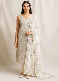 Ivory Embroidered Cotton Salwar