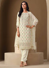 Off-White Crinkle Chiffon Lucknowi Salwar