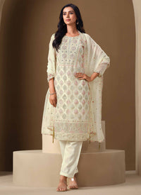 Off-White Crinkle Chiffon Lucknowi Salwar