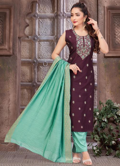 Wine Chanderi Silk Festival Wear