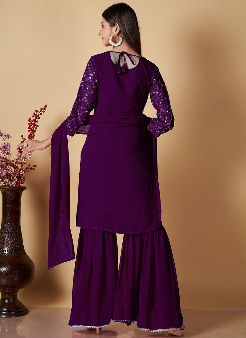 Wine Georgette Party Wear