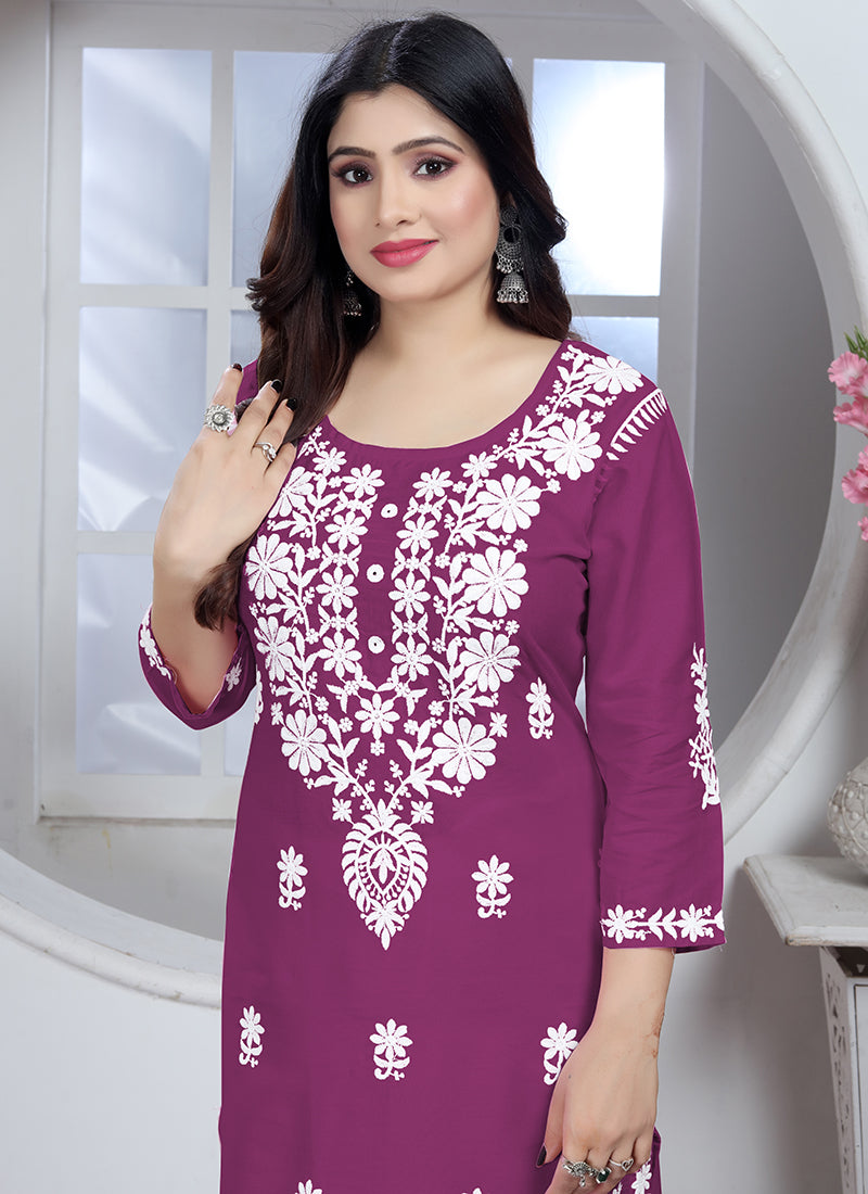 Dark Wine Rayon Kurti and Pant