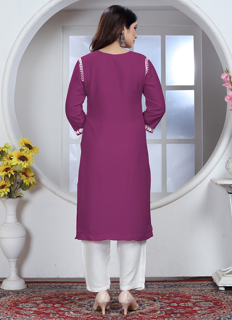 Dark Wine Rayon Kurti and Pant